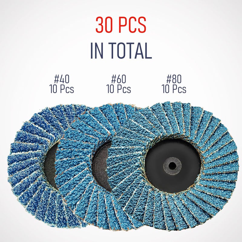 RENOTEC 30 Pcs 2 Inch Mini Flap Disc, Assorted 40/60/80 Set, High Density Zirconia Grinding Flap Disc, with 1/4 inch Shank Holder, On Metal Grinding, for Angle Die Grinder (Pack of 30) - Image 2
